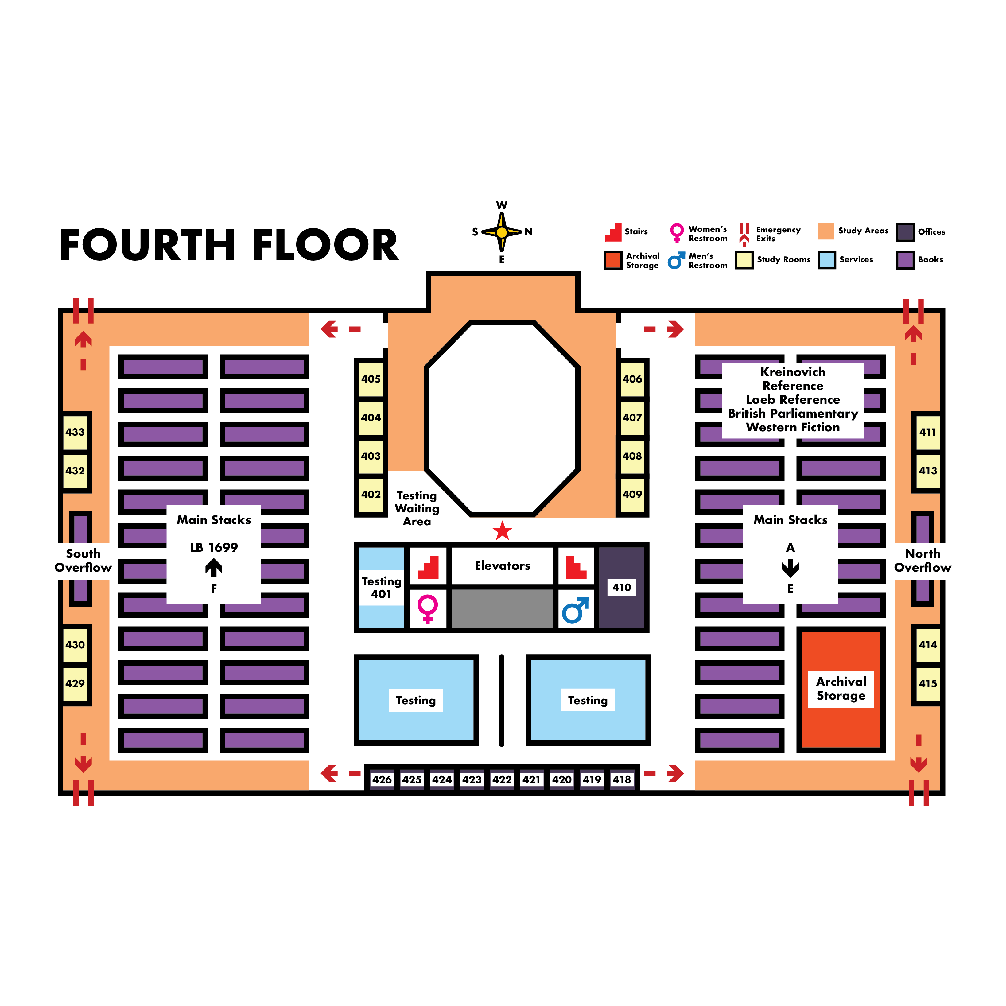 map of the library's fourth floor